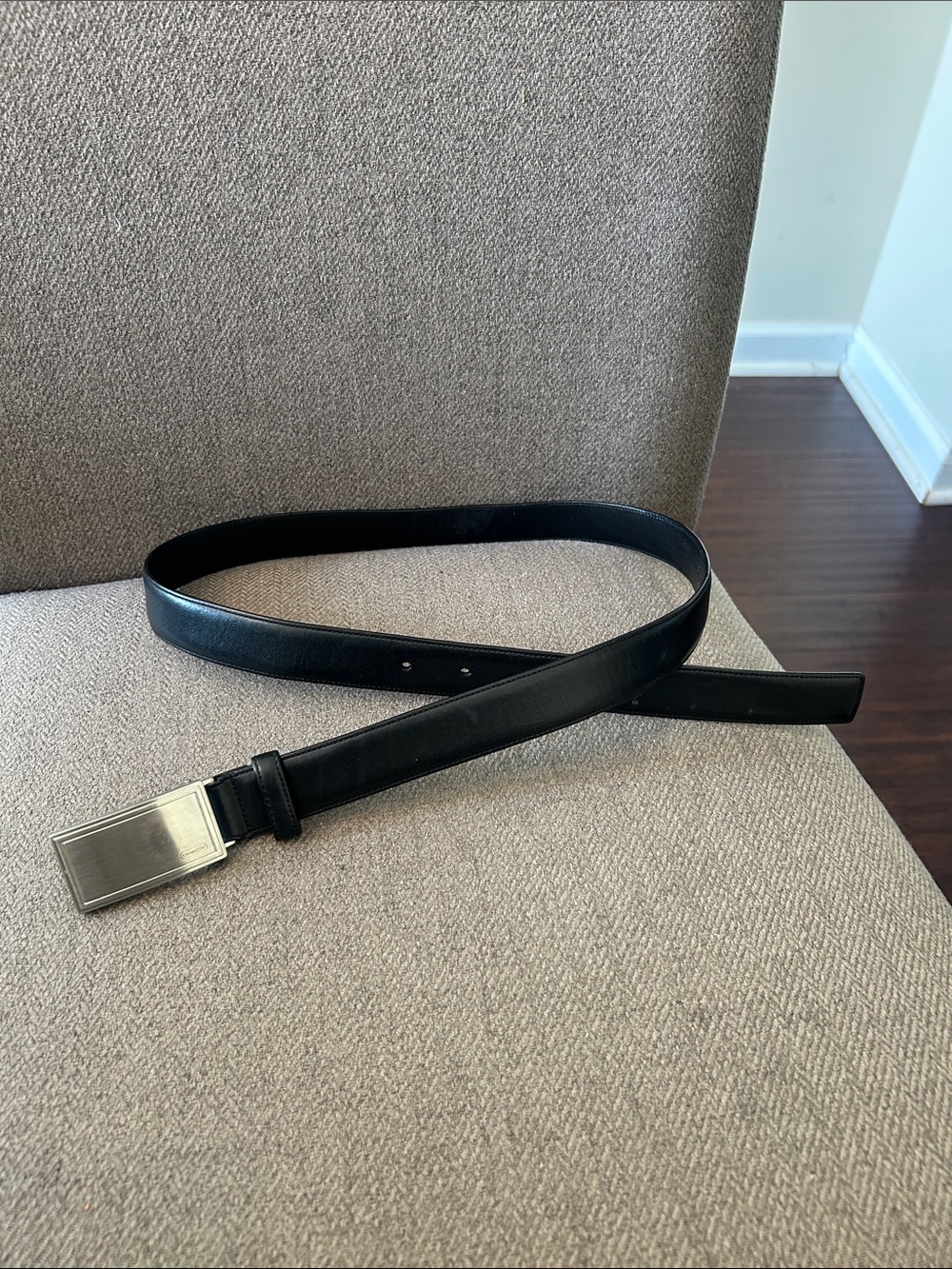 Coach Silver Buckle Mens Black Belt